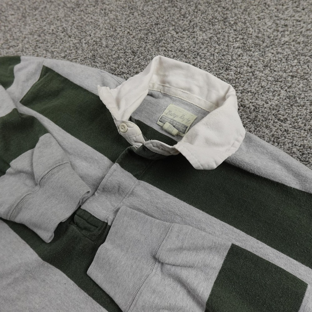 Vintage American Eagle Outfitters Gray and Dark Green Striped Rugby Polo
